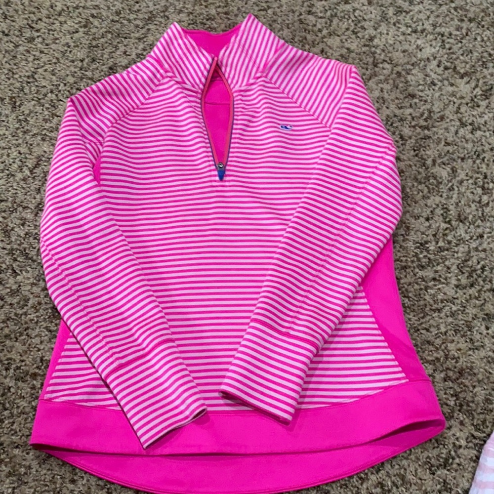 Pink striped Vineyard Vines Quarter zip